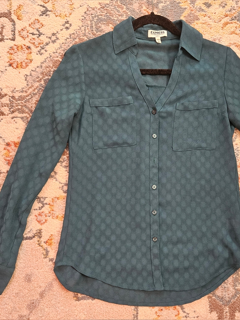 Express Teal Slim Fit Portofino Shirt